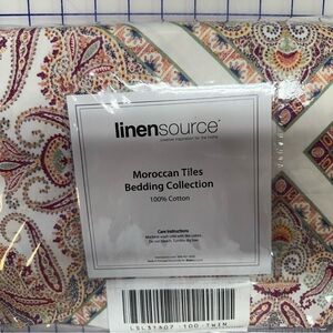 NWT Linen Source Twin Flat/Fitted Sheets & pillow case set Moroccan tiles cotton